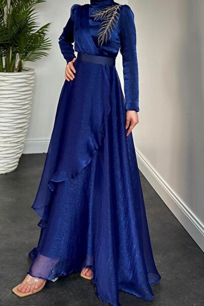 KaSheHa Ervah Stone Detail Evening Dress Navy Blue