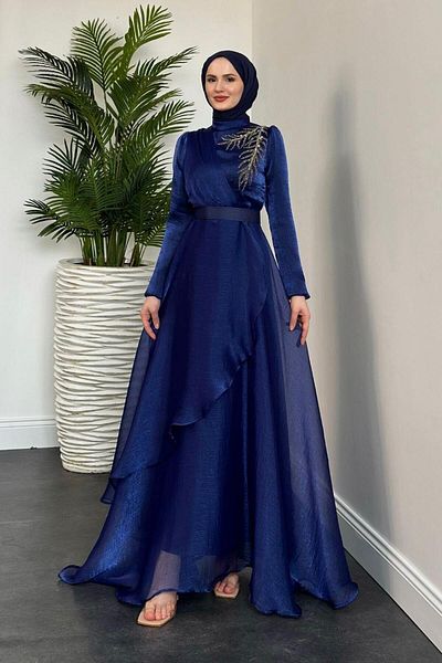 KaSheHa Ervah Stone Detail Evening Dress Navy Blue