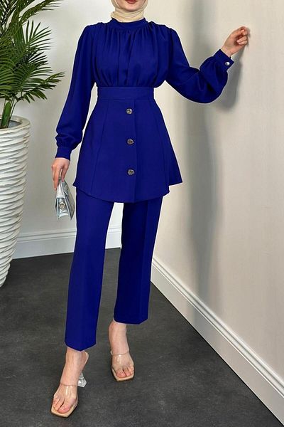 mervenakyuz Saks Blue Buğlem Pants Set