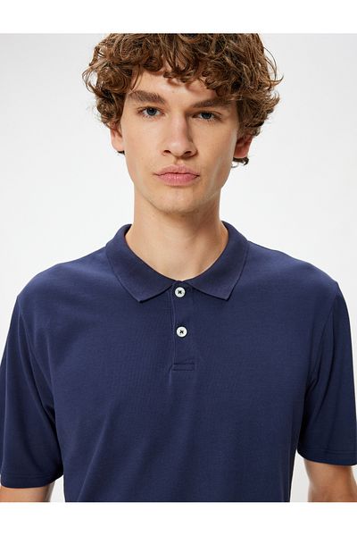 Koton Baumwoll-T-Shirt mit Polokragen und schmaler Passform – kurzärmlig