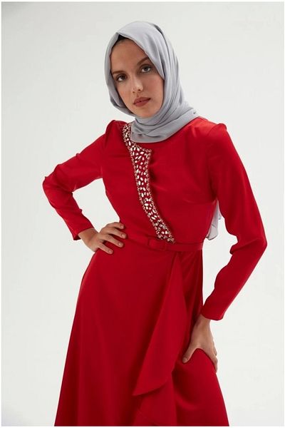 PHELDA Hand Embroidered Satin Dress 693-red