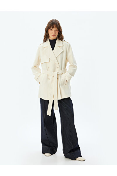 Koton Bequemer zweireihiger Trenchcoat mit Gürteltaschen