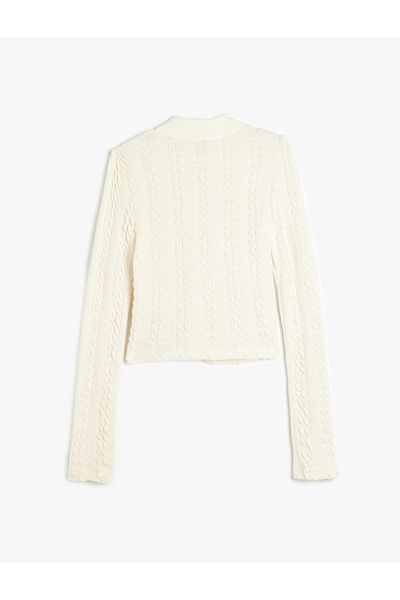 Koton Hair Knitted Textured Zippered Slim Fit Cardigan - Stand Collar
