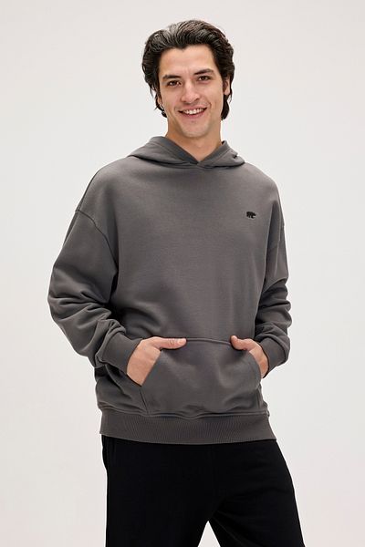 Bad Bear Men's Gray Hooded Drake Hoodie - Os Asphalt Sweatshirt