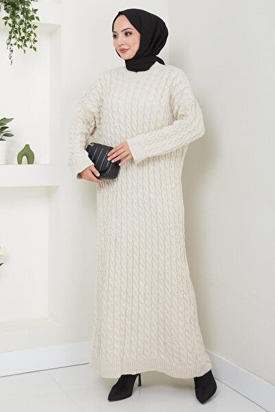 hafsamina Πλεκτό Μοτίβο Πλεκτό Φόρεμα Πέτρα Χρώμα HM2526