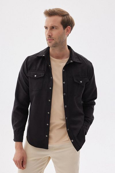 odelon Ανδρικό πουκάμισο μαύρο Slim Fit - με τσέπες
