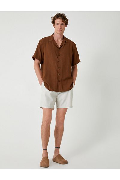 Koton Bermuda Shorts Cotton Linen Blend with Lace-Up Waist and Pocket Detail