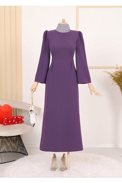 Modamorfo Lila Richterkragen-Taillenkleid