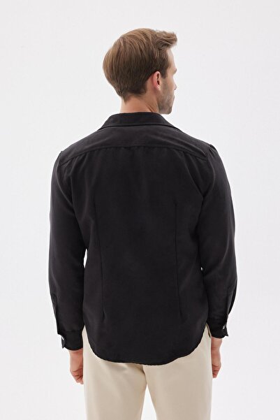 odelon Men's Black Slim Fit Shirt Jacket with Pockets