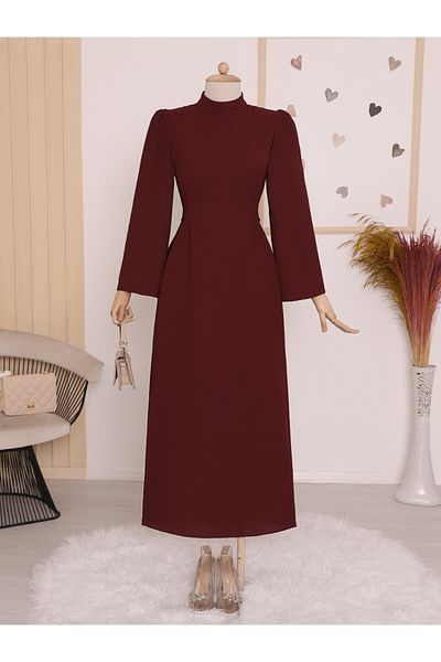 Modamorfo Φόρεμα Judge Collar Waist Tie -μπορντό