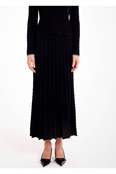 Knitss Hair Braided Midi Length Black Knitwear Skirt