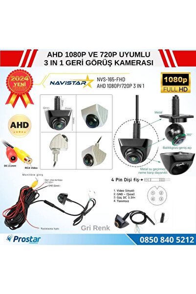 Navistar Ayarlanabilir Başlıklı AHD 1080P ve 720P Çevrilebilir 170 Derece Geniş Açılı Geri Görüş Kamerası
