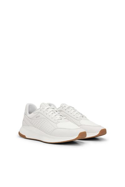 BOSS Leather lace-up sneakers with mesh decoration