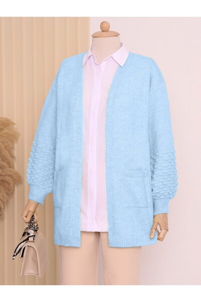 HİJABAYA Balloon Sleeve Pompom Pocket Cardigan