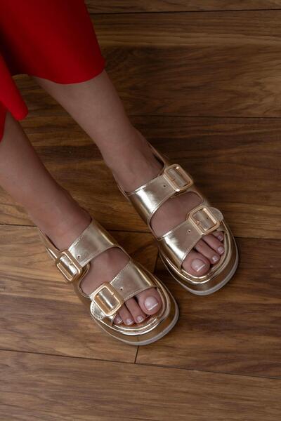 sovrana Gold Metallic - Elastic Sandals with Gold Belt Detail