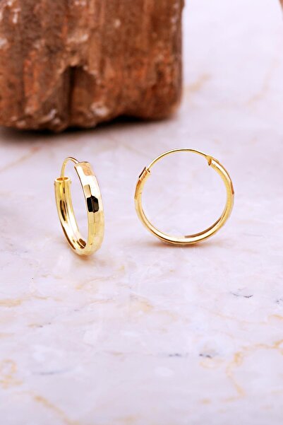 Sümer Telkari 17 Mm Parlak Altın Yaldızlı Gümüş Halka Küpe 7052