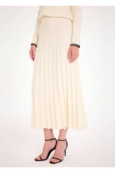Knitss Fusta de tricotaj crem de lungime midi din împletitură de păr
