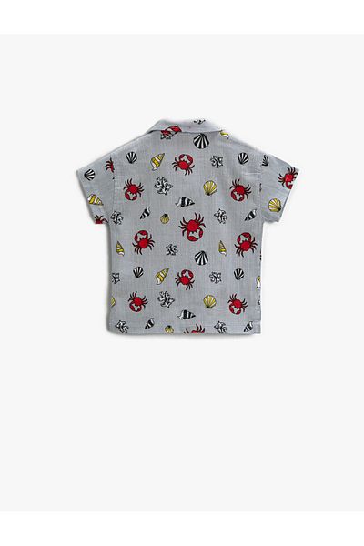 Koton Short Sleeve Shirt Crab Pattern Cotton With Pockets