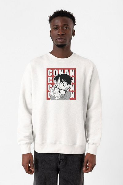 Tshirthane Ντετέκτιβ Conan Anime Conan Αφίσα Λευκό ανδρικό φούτερ 2ip