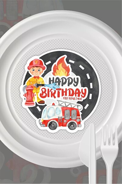 neşeli günlerim Set de 15 autocolante pentru farfurii cu tematică pompieri - hârtie adezivă