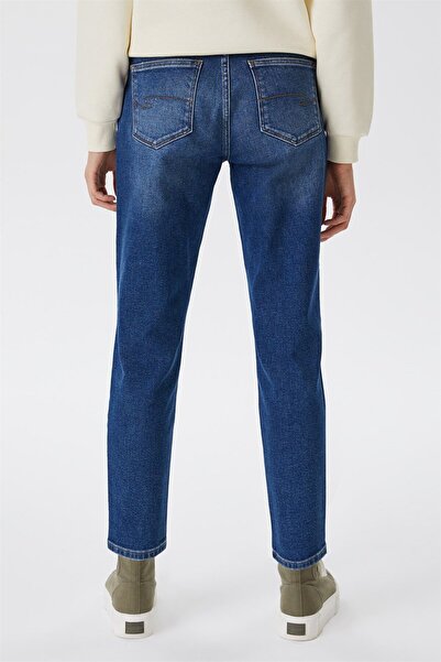 Lee Cooper Pantaloni de jeans pentru femei, cu talie medie-înaltă, cu tăietură dreaptă, albastru