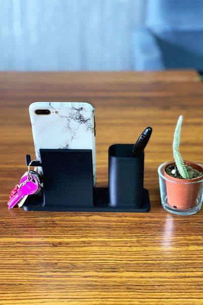 NBShop Desktop Pen Holder and Phone Stand - Black