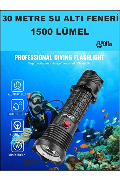 FLYONLOOK Profesyonel Su Altı Ve Dalış Feneri Suya Dayanıklı El Feneri Şarj Edilebilir, IPX8 Su Geçirmez