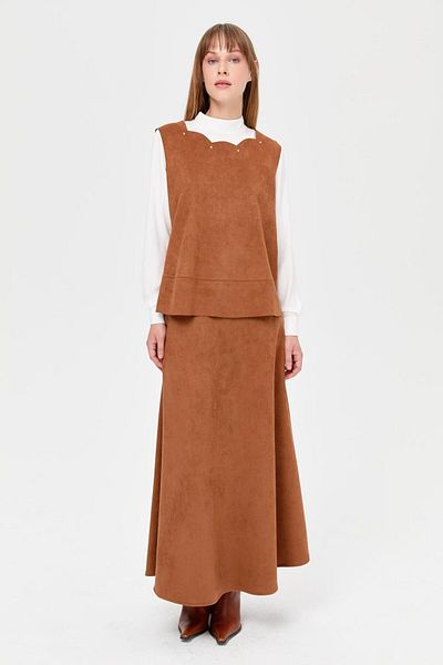 Esswaap Brown Triple Skirt Laser Cut Suit