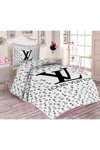 Doruklar Home Collection Cuvertură de pat matlasată, modernă, cu model Louis Vuitton, cu țesătură de catifea umplută cu bumbac