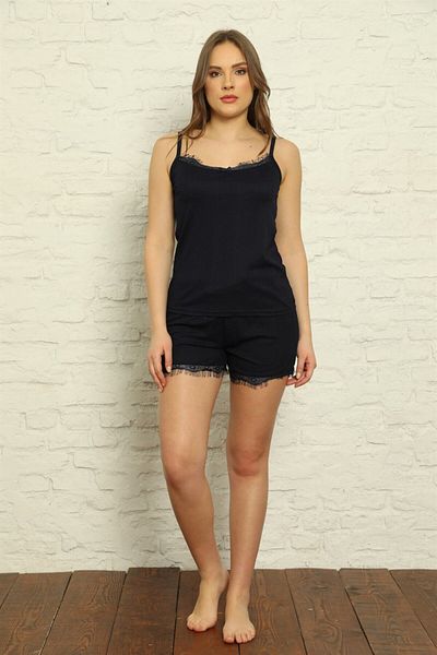Akbeniz Women's Rope Strap Pajama Set with Shorts - 3584