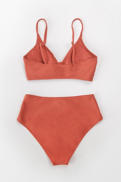 Angelsin Özel Tasarım Önden Çarpraz Yüksek Bel Bikini Takım