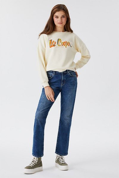 Lee Cooper بنطلون جينز نسائي أزرق عالي الخصر من Melinda ذو أرجل واسعة