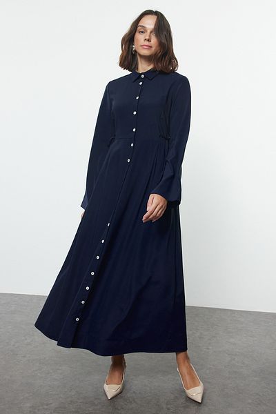 Trendyol Modest Sötétkék kötőgombos részletes szőtt ingruha TCTAW25EB00087