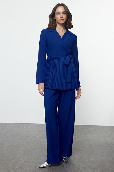 Trendyol Modest Indigová tkaná spodní sada - dvojitý límec a detail kravaty Tctaw25Us00076