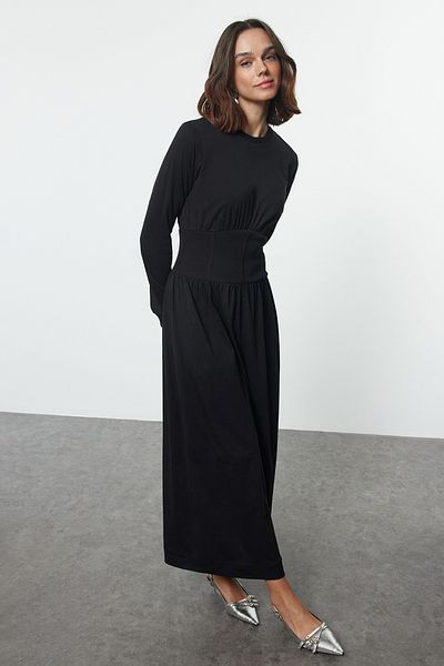 Trendyol Modest Μαύρο 100% βαμβακερό πλεκτό φόρεμα TCTAW25EB00070