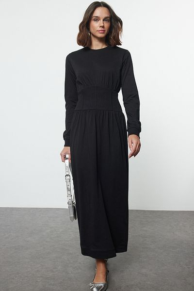 Trendyol Modest Μαύρο 100% βαμβακερό πλεκτό φόρεμα TCTAW25EB00070