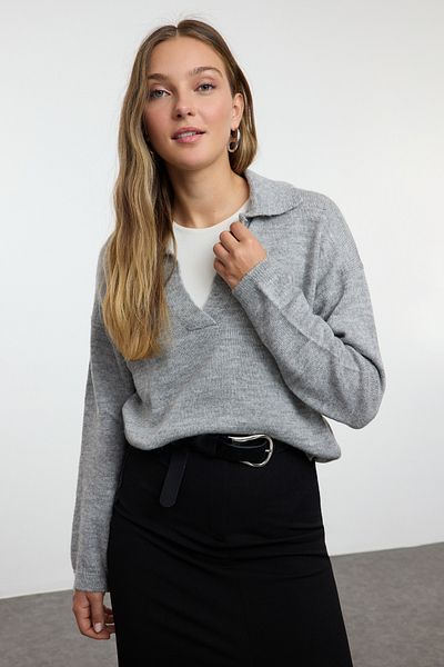 Trendyol Collection Wide Cut Gray Soft Knitwear Sweater - Twoaw25kz00023