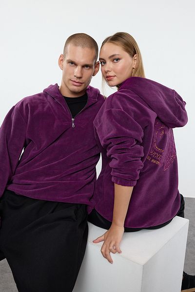 Trendyol Collection Φούτερ Unisex Purple Oversize Hooded Anti-Pilling Fleece φούτερ - TMNAW25SW00029