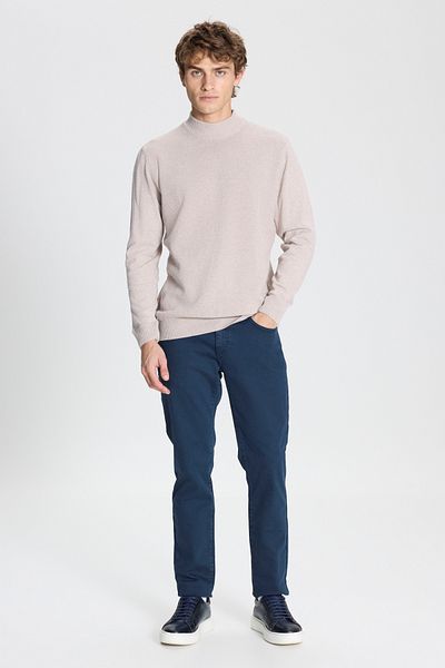 ALTINYILDIZ CLASSICS Beigefarbener Herren-Strickpullover mit normaler Passform und halbem Rollkragenpullover aus Baumwolle