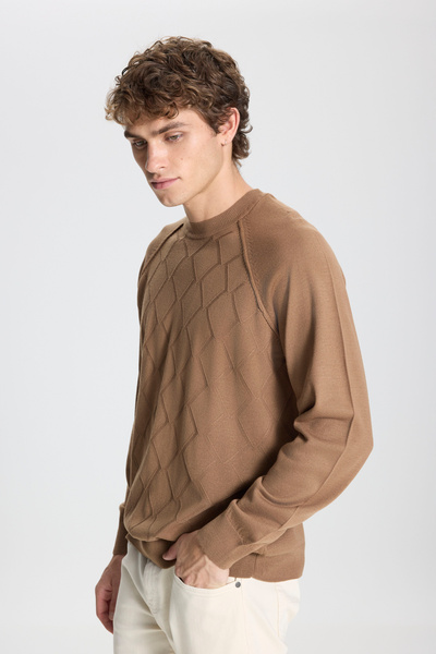 ALTINYILDIZ CLASSICS Ανδρικό πλεκτό πουλόβερ με κανονική κοπή με λαιμόκοψη ζακάρ