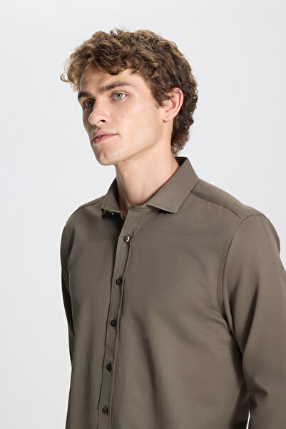 AC&Co / Altınyıldız Classics Чоловічий хакі Зручний в носінні Slim Fit Slim Fit Slim Fit Італійський комір Armurlu Сорочка