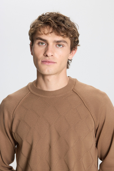 ALTINYILDIZ CLASSICS Ανδρικό πλεκτό πουλόβερ με κανονική κοπή με λαιμόκοψη ζακάρ