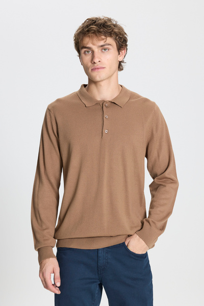 ALTINYILDIZ CLASSICS Erkek Vizon Tüylenme Yapmayan Anti Pilling Kumaş Standart Fit Normal Kesim Polo Yaka Triko Kazak