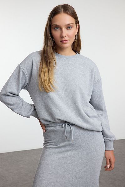 Trendyol Collection Szürke melange Oversize hosszú, vastag kötött szett - Twoaw25au00108
