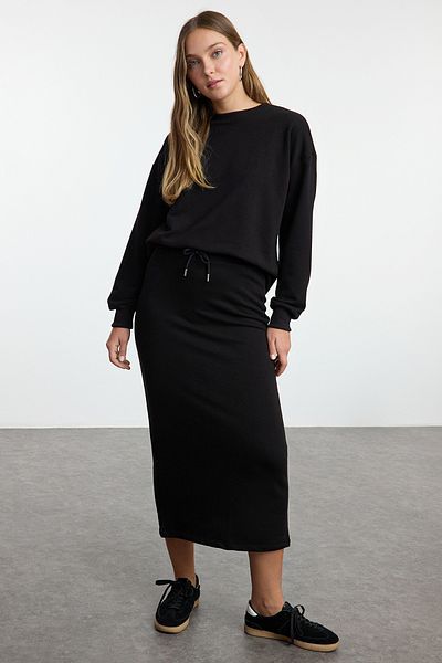 Trendyol Collection Fekete kötött, túlméretezett felső és alsó készlet - hosszú és vastag Twoaw25au00108