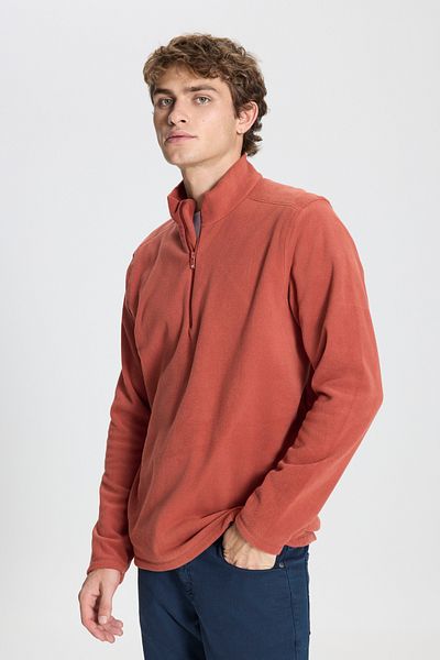 AC&Co / Altınyıldız Classics Men's Light Brown Anti-Pilling Non-Pilling Standard Fit Stand-up Collar Fleece Sweatshirt
