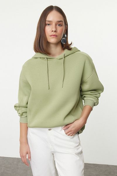 Trendyol Collection Fleecová oversize mikina s kapucí - Mint Twoaw25Sw00146