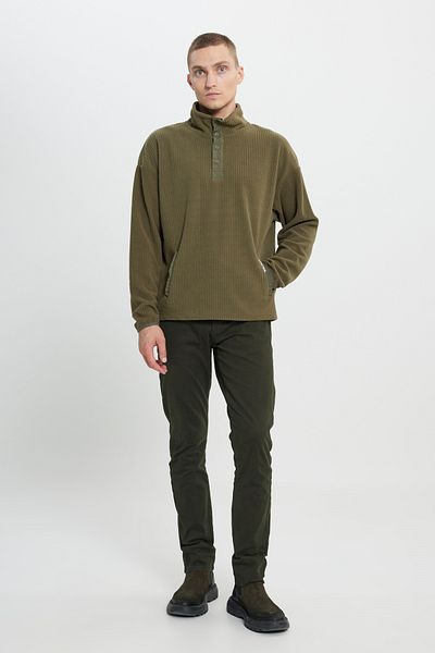 AC&Co / Altınyıldız Classics Khakifarbenes, locker sitzendes Fleece-Sweatshirt mit Stehkragen und Jacquardmuster für Herren
