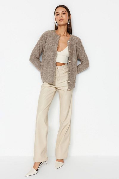 Trendyol Collection Soft Textured Knitwear Cardigan with Beige Accessories - Twoaw24Hi00039