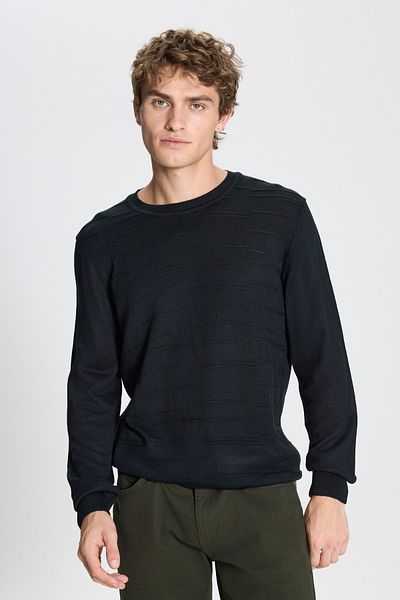 ALTINYILDIZ CLASSICS Herren-Strickpullover aus schwarzer Wolle mit normaler Passform und Rundhalsausschnitt